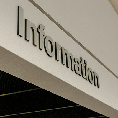 The information sign above the reception counter at the SLF-South.